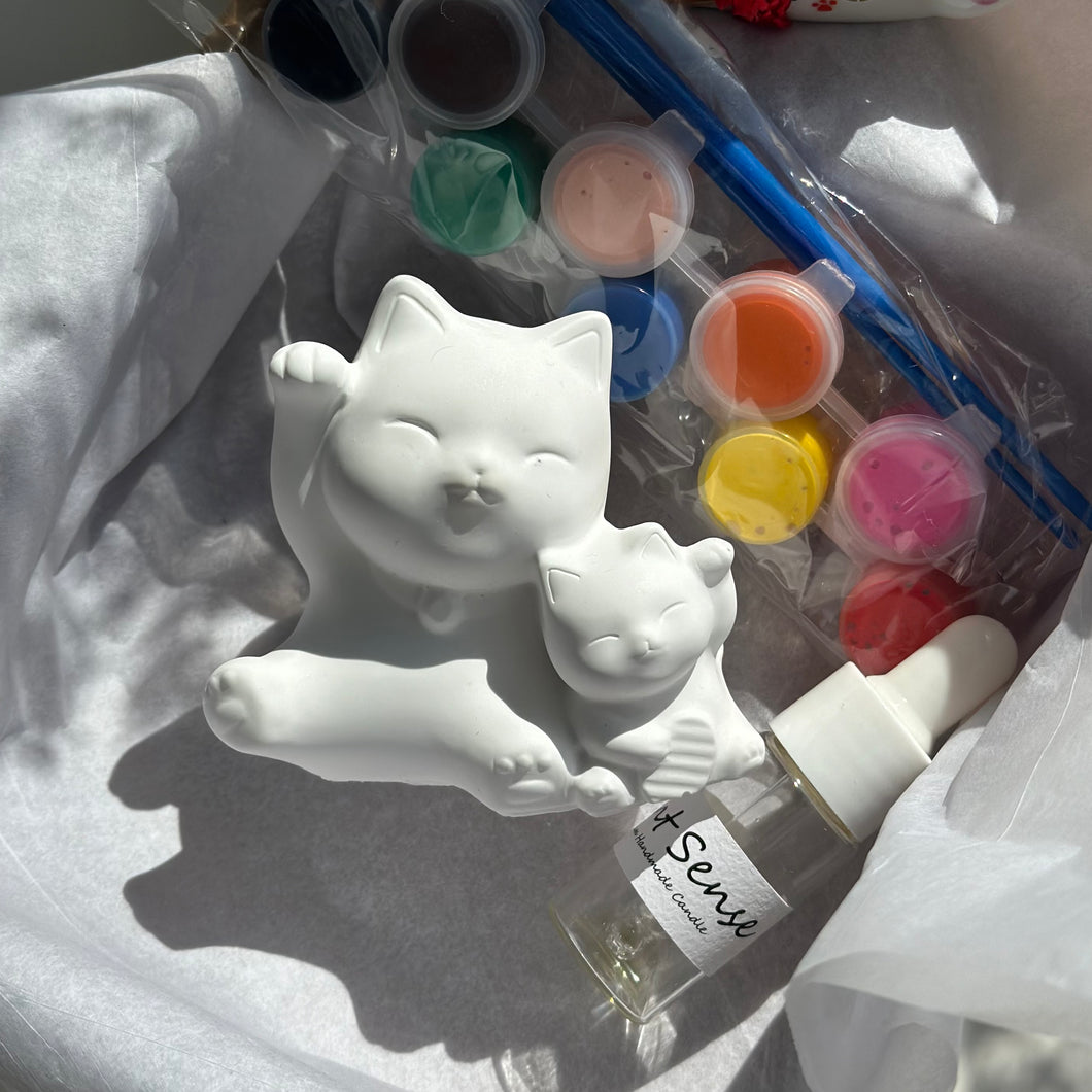 【DIY材料包】 手繪親子招財貓擴香石｜Lucky Cat Aroma Stone DIY Kit